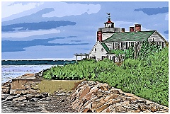 Nayatt Point Light Along Rocky Shore - Digital Painting
